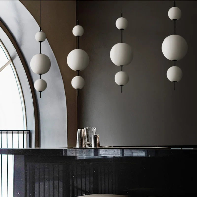 Suspension longue moderne LED Restaurant boule de verre suspension Café Bar Chambre Cuisine Salle à manger Déco luminaire à suspension - vue 5 sur 9