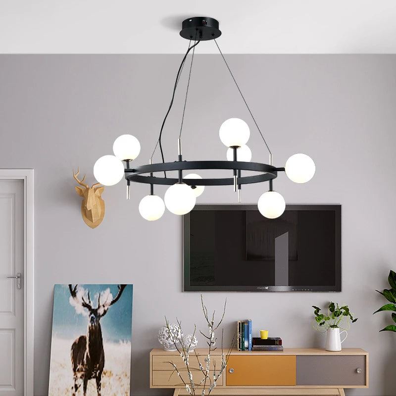 lustre nordique en fer avec boule de verre led pour restaurant - vue 3 sur 20