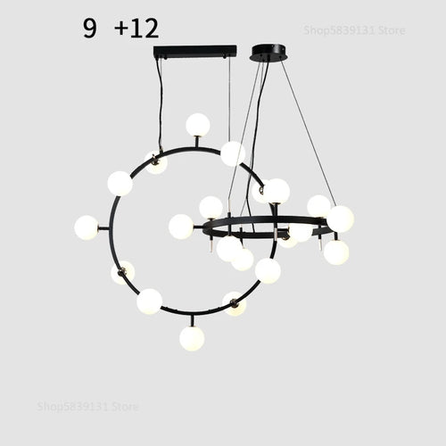lustre nordique en fer avec boule de verre led pour restaurant - vue 10 sur 20
