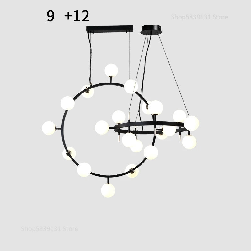 lustre nordique en fer avec boule de verre led pour restaurant - vue 9 sur 20