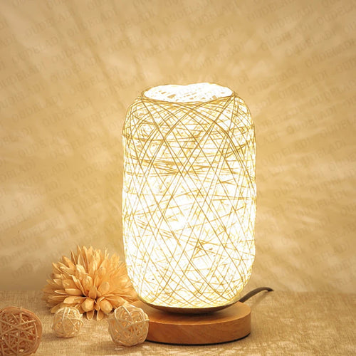 lampe à poser en rotin base bois décoration intérieure moderne - vue 3 sur 8