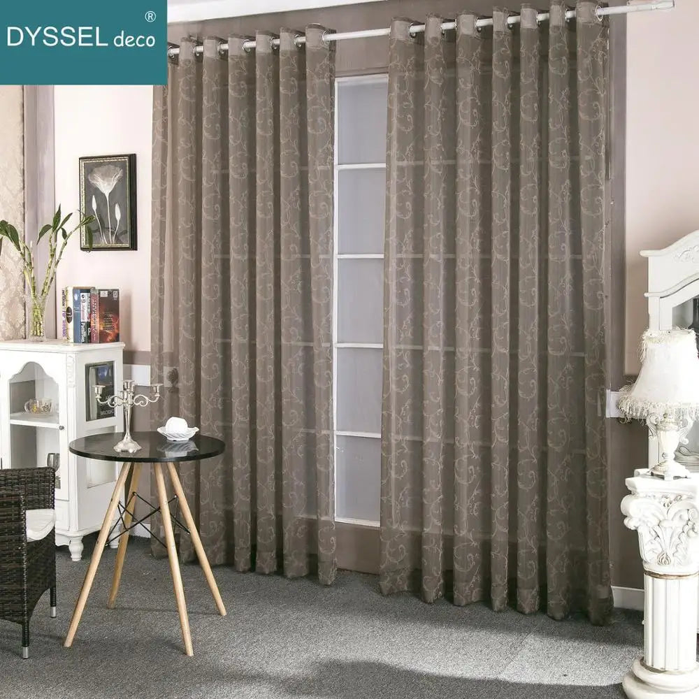 Voilage jacquard floral géométrique style rétro pour salon - vue 4 sur 8