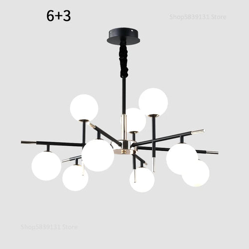lustre nordique en fer avec boule de verre led pour restaurant - vue 16 sur 20
