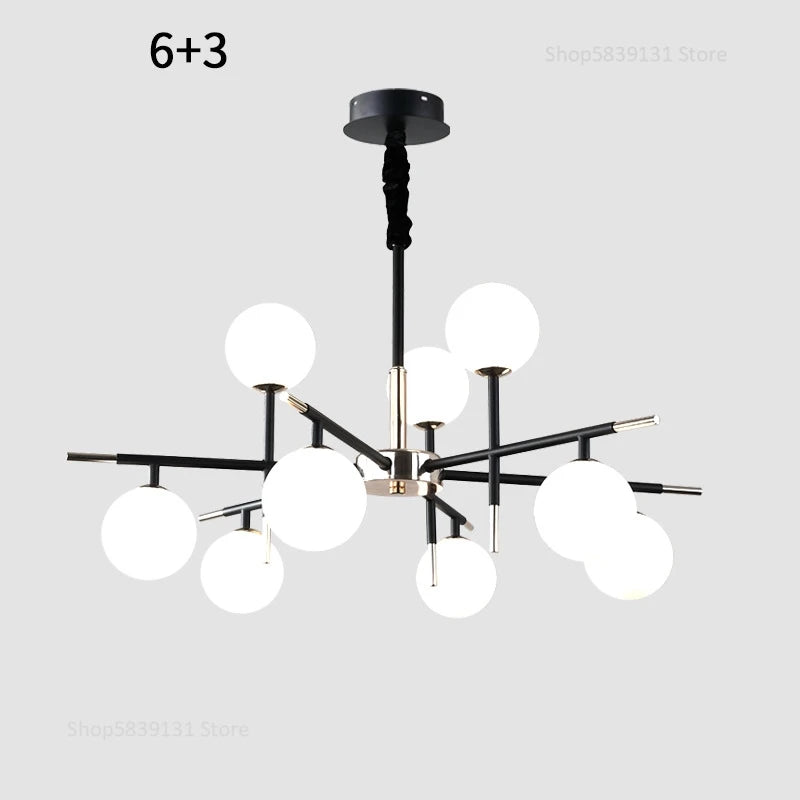lustre nordique en fer avec boule de verre led pour restaurant - vue 15 sur 20