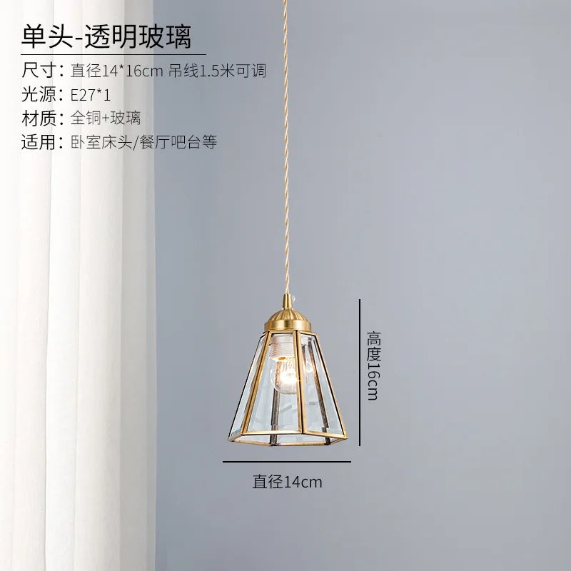 suspension vintage en verre japonais et cuivre design nordique - vue 8 sur 10