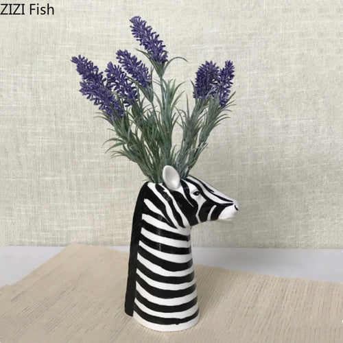 vase en céramique zèbre décoratif pour arrangements floraux - vue 2 sur 7