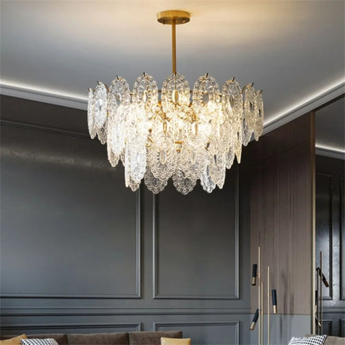 lustre rond en cristal doré design moderne à led - vue 3 sur 13