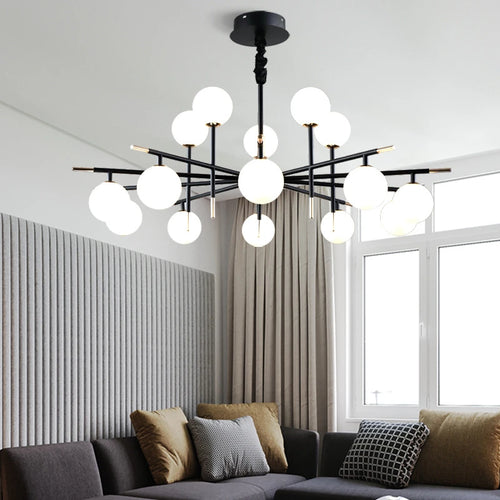 lustre nordique en fer avec boule de verre led pour restaurant - vue 2 sur 20