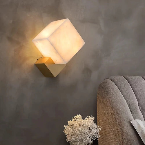 Applique murale de luxe en jade Luminaires LED modernes décoration de la maison étude salon chambre chevet carré en marbre Luminaires - vue 3 sur 7