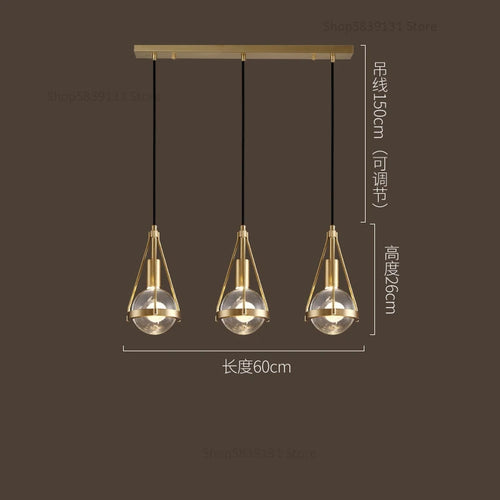 suspension luminaire loft led en cuivre cristal nordique - vue 10 sur 12