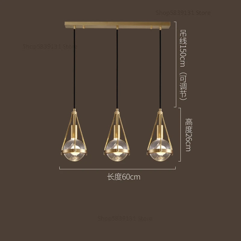 suspension luminaire loft led en cuivre cristal nordique - vue 9 sur 12