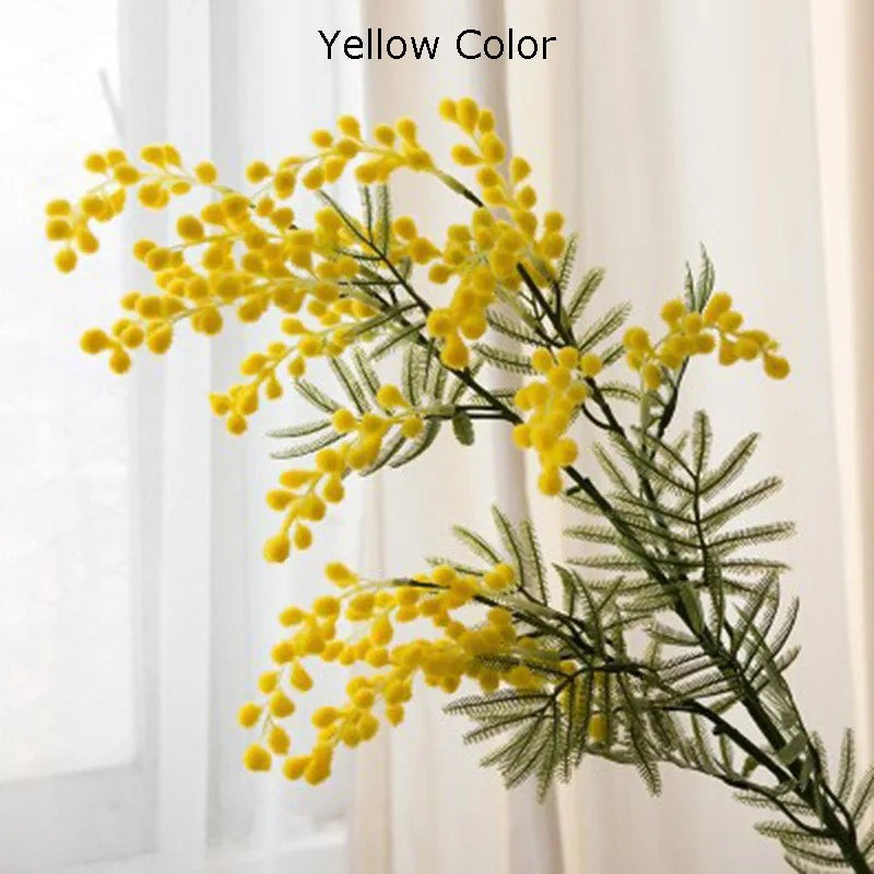 branche de mimosa artificielle avec feuilles de palmier tropicales - vue 8 sur 8