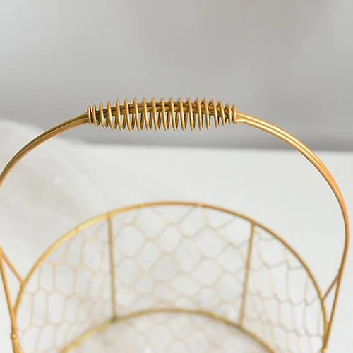 panier de fleurs art métal doré fait main décoration avec poignées - vue 3 sur 8
