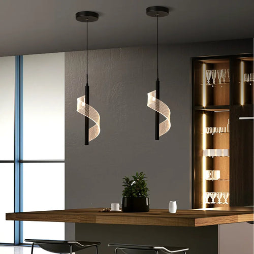 Suspension spirale luxe abat-jour acrylique moderne long câble - vue 4 sur 9