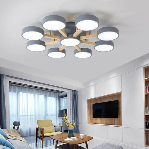 plafonnier led design moderne en acrylique et bois forme moléculaire - vue 2 sur 11