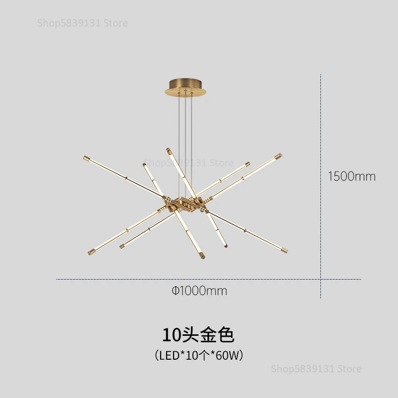 lustre moderne simple en cuivre de luxe suspendu - vue 9 sur 12