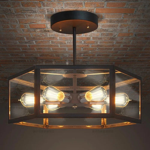 plafonnier hexagonal en verre style rétro pour café bar restaurant - vue 6 sur 6