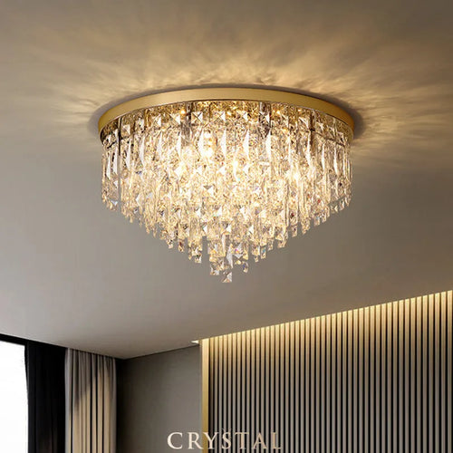 plafonnier led moderne en acier chromé avec cristaux k9 art déco - vue 2 sur 17