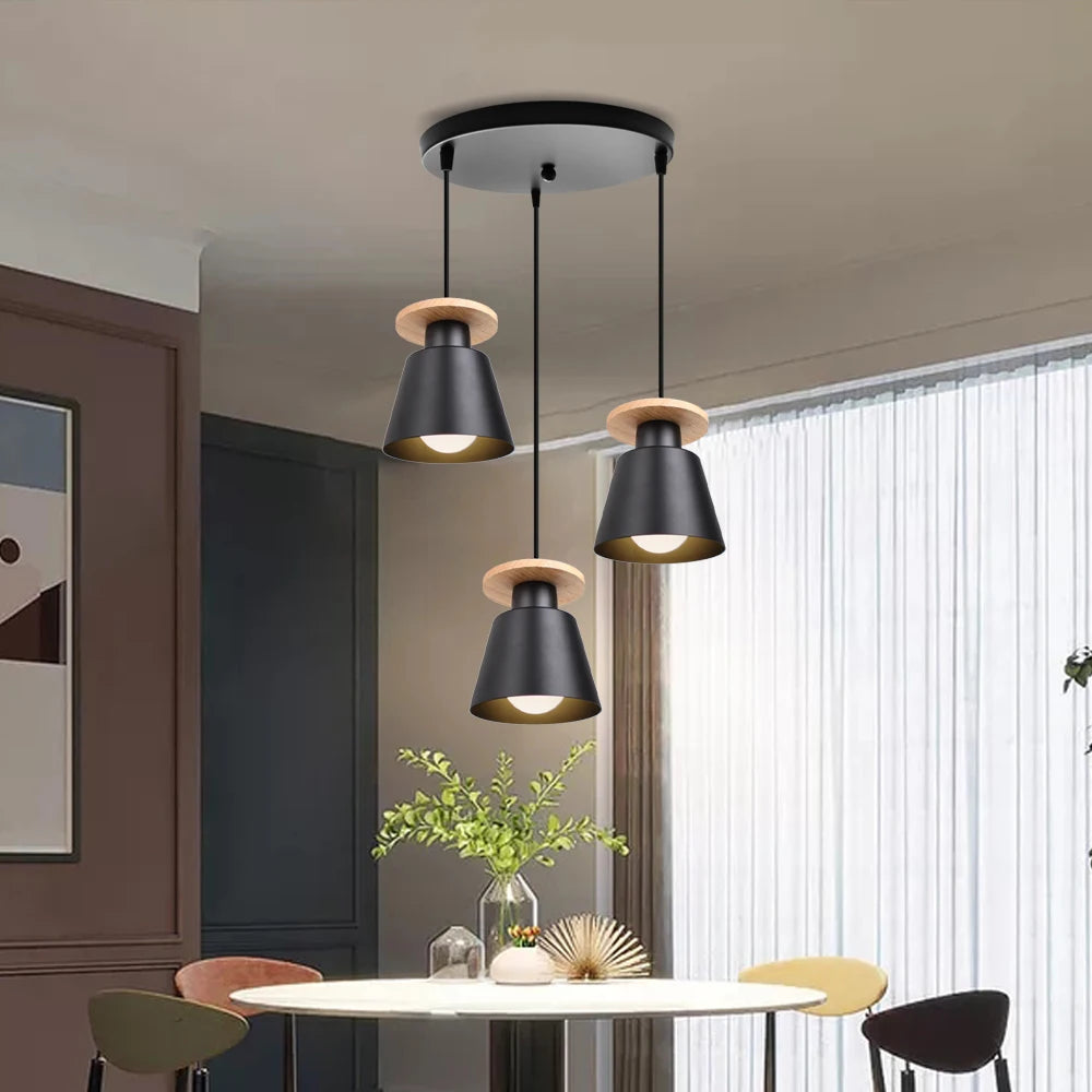 Suspension en bois moderne Suspension nordique Luminaire salle à manger salon cuisine intérieur suspendu lustre luminaires - vue 5 sur 12