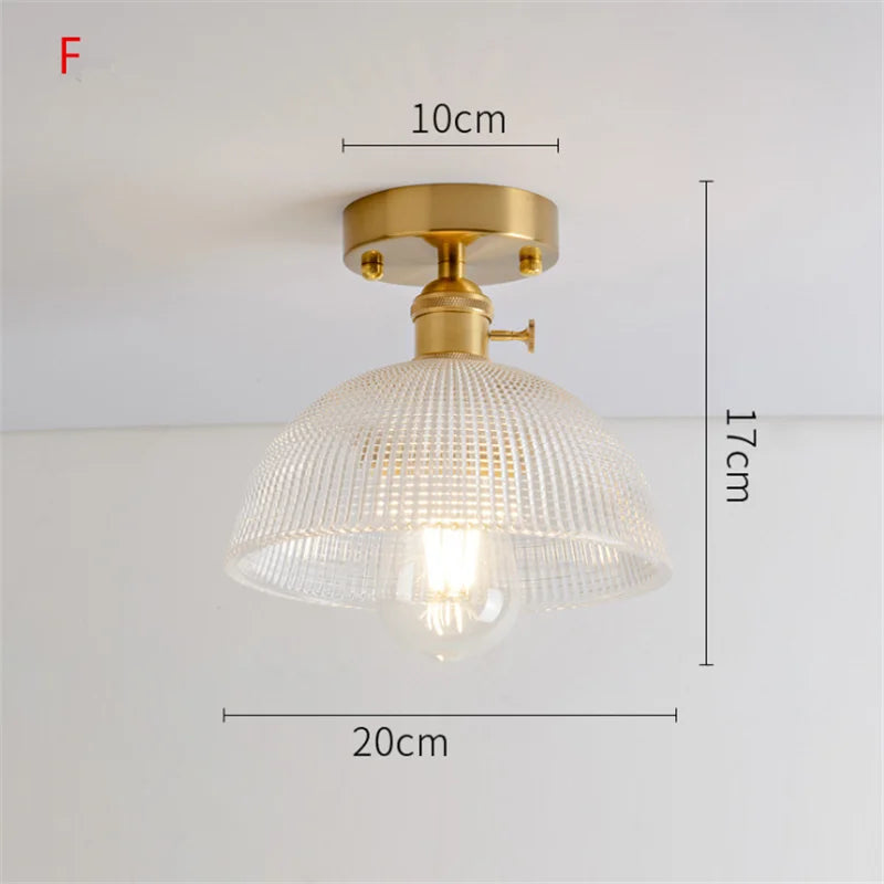 Plafonnier en verre nordique rétro Loft Vintage plafonnier salle à manger couloir moderne cuivre E27 plafond abat-jour en verre - vue 12 sur 26