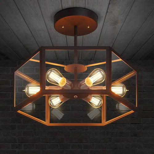 plafonnier hexagonal en verre style rétro pour café bar restaurant