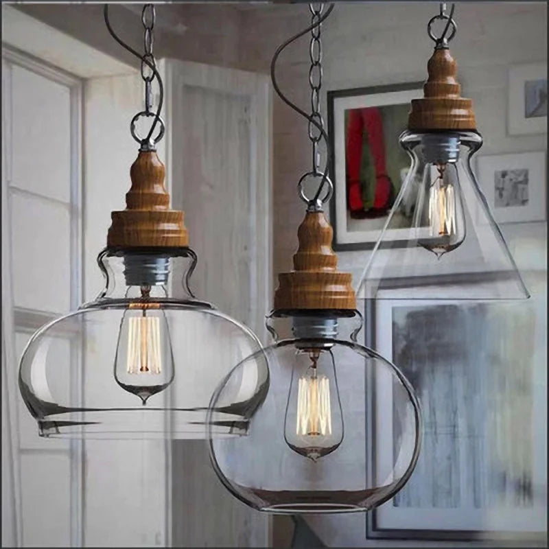 suspension rétro en bois avec éclairage led pour intérieur - vue 3 sur 9