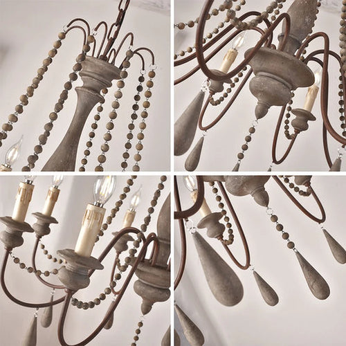 lustre rétro en bois massif pour décoration intérieure élégante - vue 3 sur 12