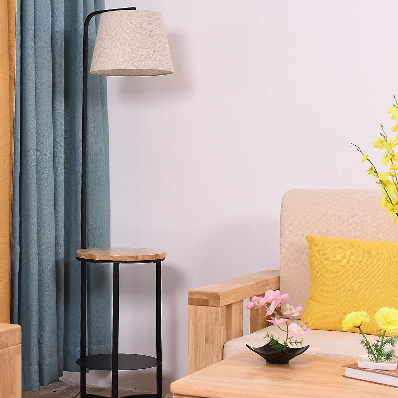 lampadaire en bois style européen avec plateau de rangement - vue 3 sur 9
