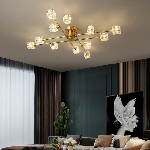 plafonnier en cuivre moderne design nordique cristal luxe - vue 2 sur 9
