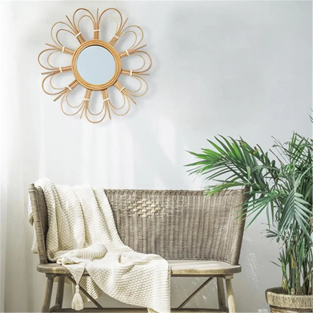 miroir mural rétro en osier pour décoration intérieure - vue 7 sur 7