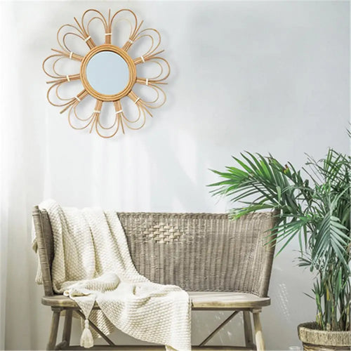 miroir mural rétro en osier pour décoration intérieure - vue 8 sur 7