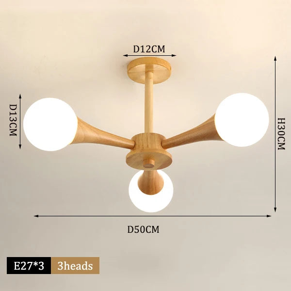 lustre moderne en bois avec abat-jour en verre - vue 9 sur 9