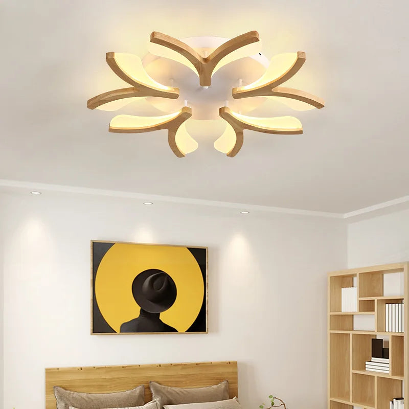 plafonnier led nordique en bois massif simple moderne - vue 4 sur 10