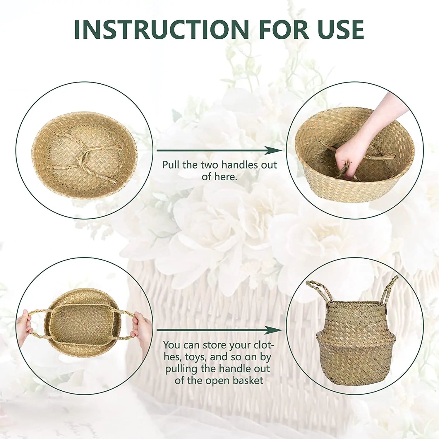 panier pliable en rotin pour rangement fleurs et accessoires - vue 10 sur 14