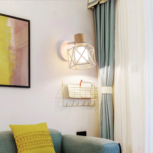 applique murale led moderne en bois avec cage en fer - vue 6 sur 9