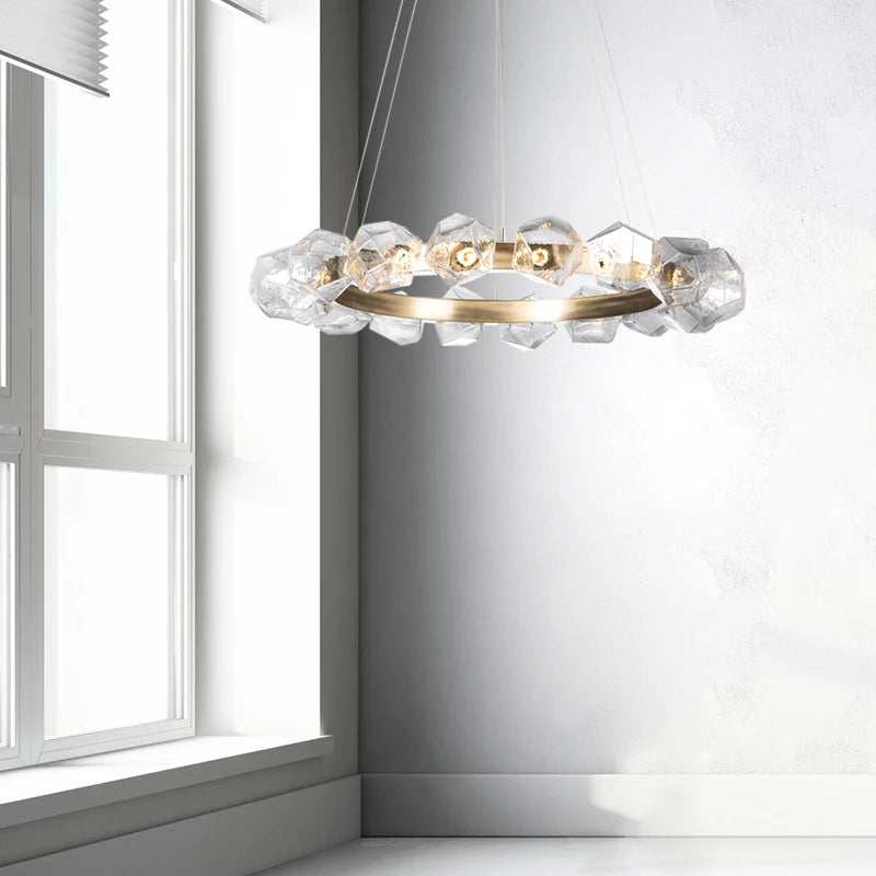 lustre moderne en pierre et verre élégant pour décoration intérieure - vue 5 sur 6