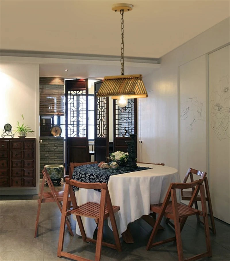 lustre en bambou vintage pour café bar et restaurant - vue 5 sur 9