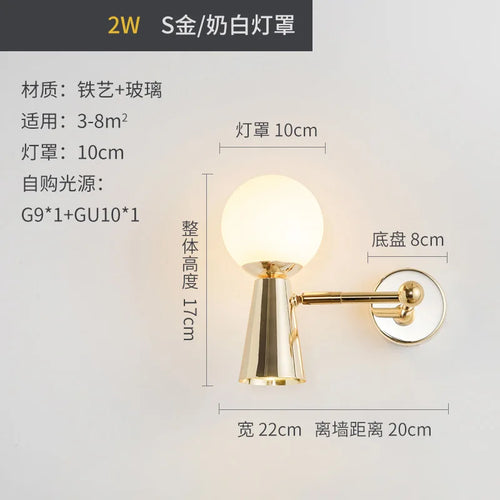 applique murale en fer forgé tête de verre rotative lampes LED décoratives - vue 11 sur 12