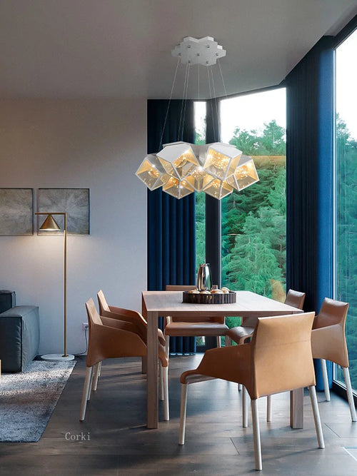lustre à led design moderne luminaire géométrique intérieur dimmable - vue 3 sur 9