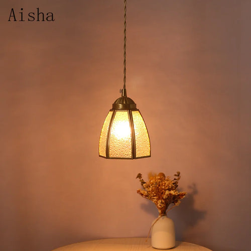 suspension vintage en verre japonais et cuivre design nordique - vue 5 sur 10
