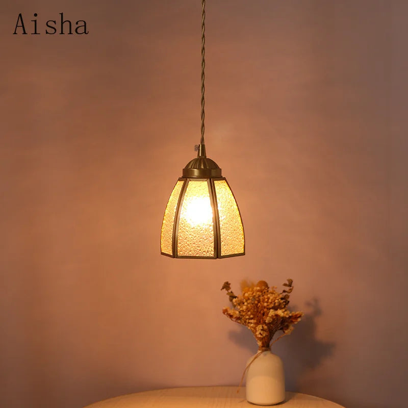 suspension vintage en verre japonais et cuivre design nordique - vue 4 sur 10