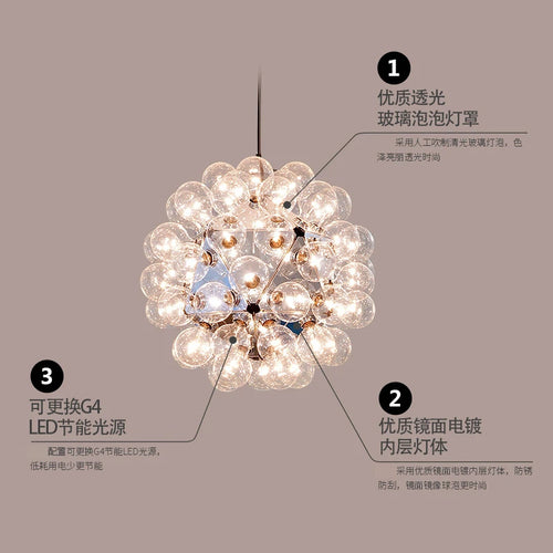 Lustre design Nordique Taraxacum bulles lumières verre miroir boule cuisine salon salle à manger bar décor - vue 6 sur 9