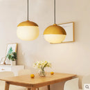 lustre led rond en bois et fer forgé moderne