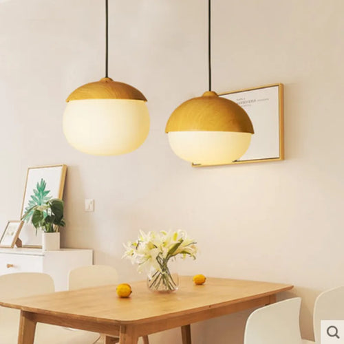 lustre led rond en bois et fer forgé moderne - vue 5 sur 10