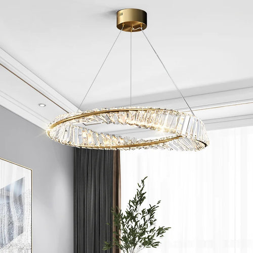 lustre en or de luxe avec éclairage en cristal winfordo - vue 6 sur 13