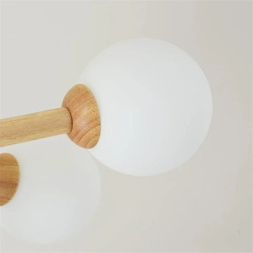lustre nordique led en bois massif moderne rond - vue 5 sur 10