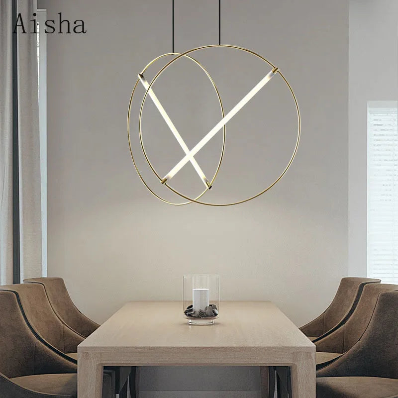suspension design moderne en forme danneau doré pour intérieur élégant - vue 3 sur 5