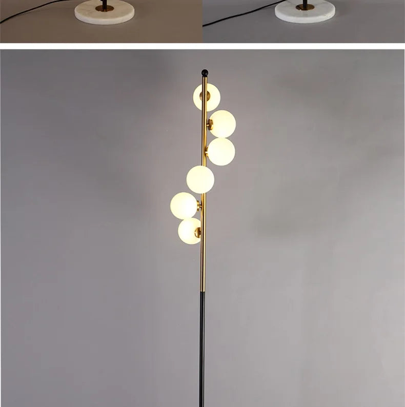 (16mai) Lampadaire moderne LED barre dorée avec globes en verre Inti - vue 8 sur 9