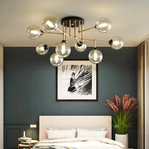 lustre moderne en verre avec éclairage décoratif design contemporain - vue 4 sur 12