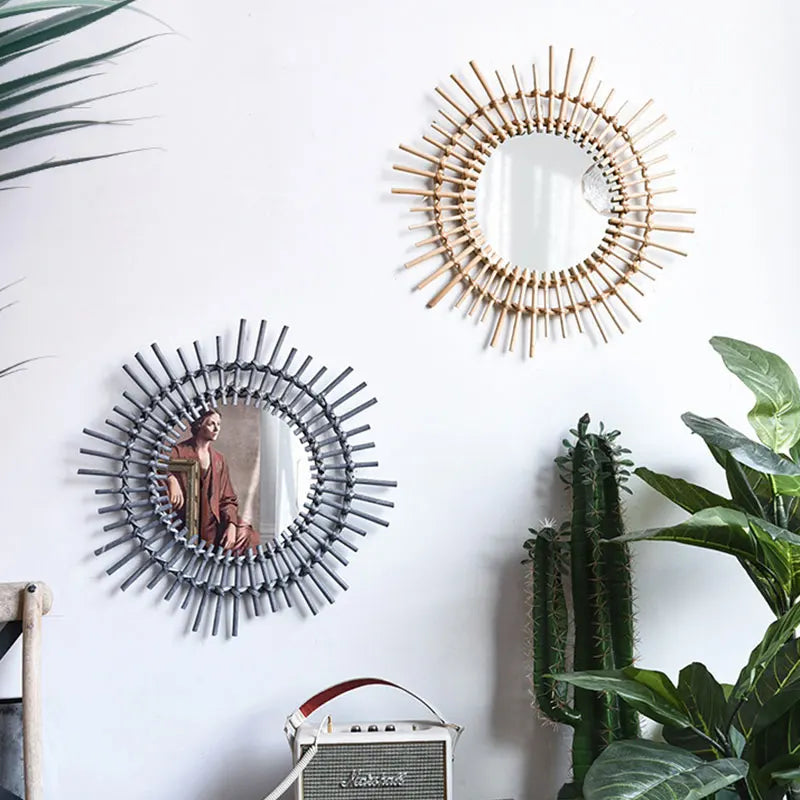 miroir en rotin japonais tissé à la main pour décoration moderne - vue 4 sur 12